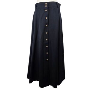 Classic Vintage Navy Button-Front Maxi Skirt